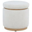 Remuda Ivory Boucle Upholstered Round Storage Ottoman front angle view