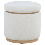 Remuda Ivory Boucle Upholstered Round Storage Ottoman front angle view