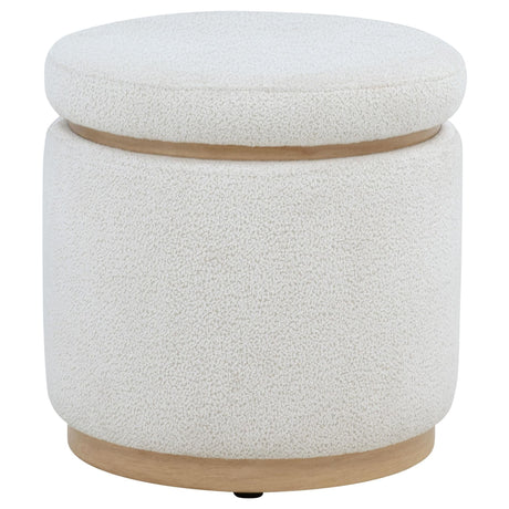 Remuda Ivory Boucle Upholstered Round Storage Ottoman front angle view