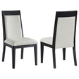 Brookmead ivory upholstered dining side chair with black frame, front angle
