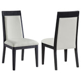 Brookmead ivory upholstered dining side chair with black frame, front angle