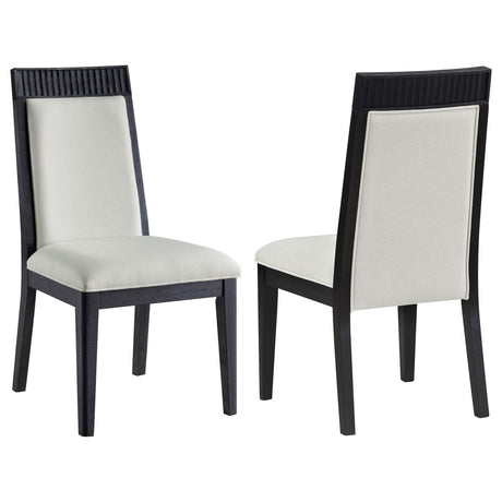 Brookmead ivory upholstered dining side chair with black frame, front angle