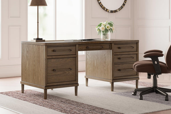 Roanhowe 68 inch brown oak home office desk front view