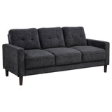 Bowen II steel grey fabric upholstered track arm sofa front view