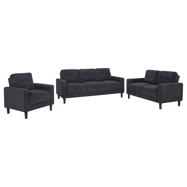 Bowen II 3-piece Upholstered Track Arm Sofa Set steel grey front view