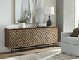 Dreggan Accent Cabinet showing carved diamond design on doors