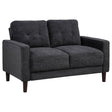 Bowen II loveseat front view in steel grey fabric upholstery