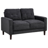 Bowen II loveseat front view in steel grey fabric upholstery