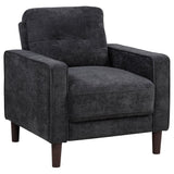 Bowen II steel grey fabric upholstered track arm accent chair front angle