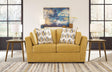 Keerwick Sunflower Chenille Loveseat front angle showing plush cushions and pillows