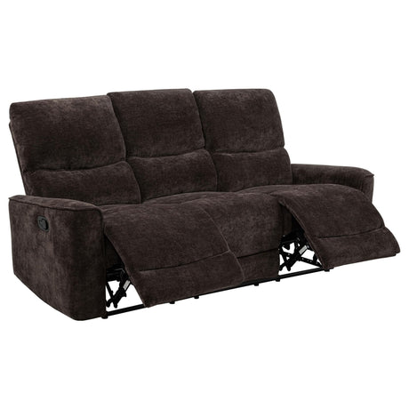 Navarro dark brown chenille upholstered reclining sofa front angle