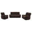 Navarro 3-piece dark brown upholstered reclining sofa set frontal view