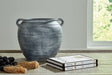 Meadie Terracotta Vase in distressed blue, front view