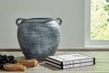 Meadie Terracotta Vase in distressed blue, front view