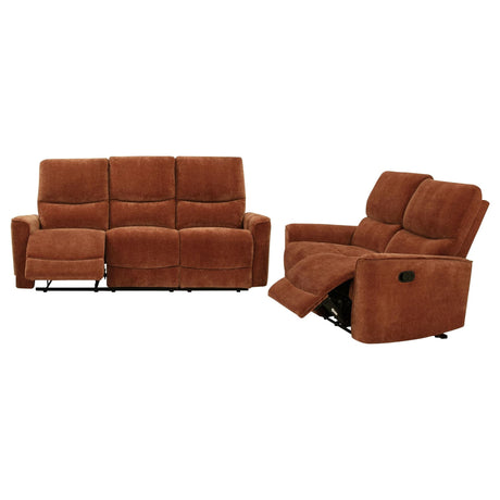 Navarro reclining sofa set in vibrant orange chenille, front view