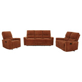 Navarro orange 3-piece upholstered reclining sofa set wide view