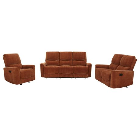 Navarro orange 3-piece upholstered reclining sofa set wide view