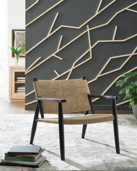 Halfmore black and natural jute accent chair front view