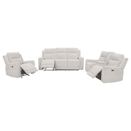 Kennett 3-piece Ivory Chenille Power Reclining Sofa Set front view