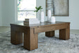 Rosswain Warm Brown Lift-top Coffee Table, front view showing lift-top closed