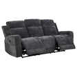 Kennett Chenille Upholstered Power Reclining Sofa front view in dark grey chenille