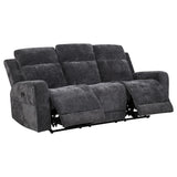 Kennett Chenille Upholstered Power Reclining Sofa front view in dark grey chenille
