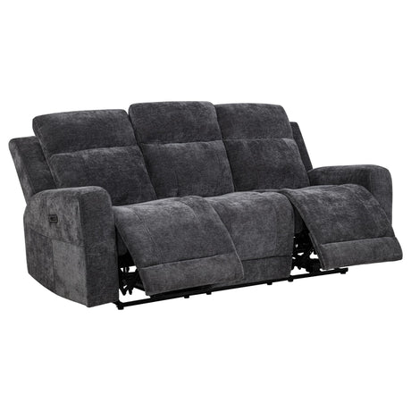 Kennett Chenille Upholstered Power Reclining Sofa front view in dark grey chenille