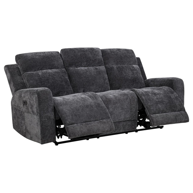 Kennett Chenille Upholstered Power Reclining Sofa front view in dark grey chenille