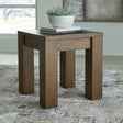 Rosswain Warm Brown End Table - front angle showing wireless charging surface