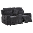 Kennett chenille power reclining loveseat in grey, front angle