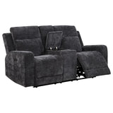Kennett chenille power reclining loveseat in grey, front angle