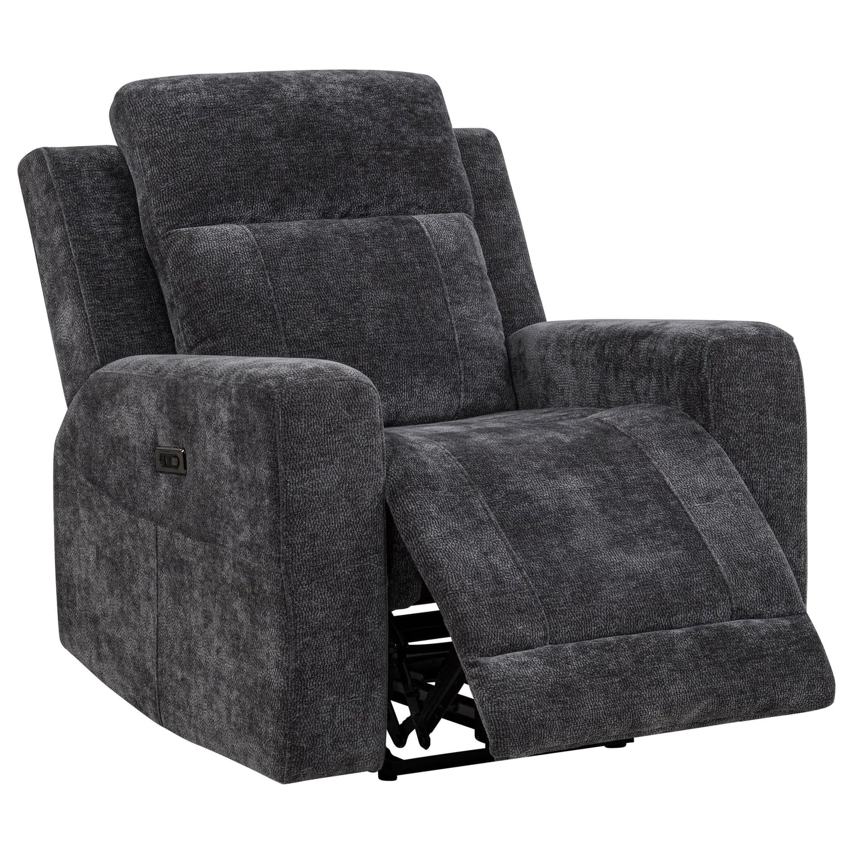 Kennett Dark Grey Chenille Upholstered Power Recliner Chair front view