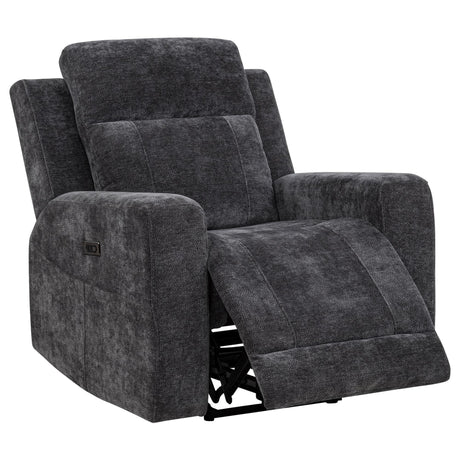 Kennett Dark Grey Chenille Upholstered Power Recliner Chair front view
