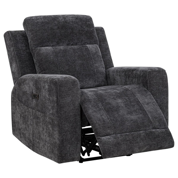 Kennett Dark Grey Chenille Upholstered Power Recliner Chair front view