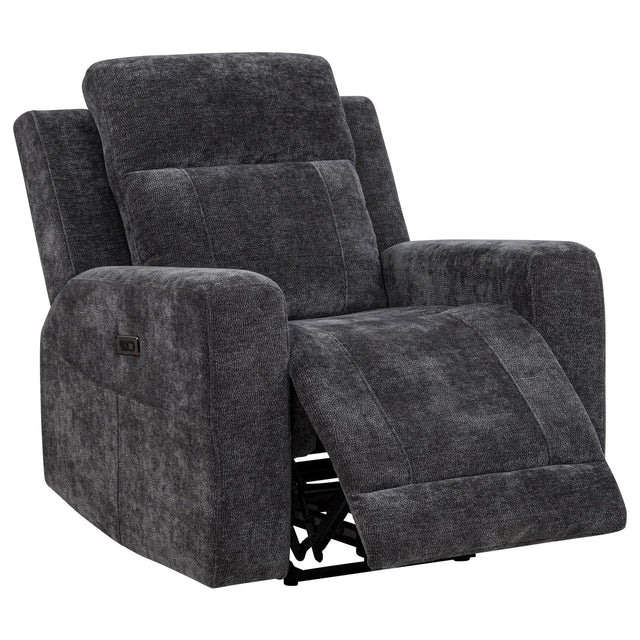 Kennett Dark Grey Chenille Upholstered Power Recliner Chair front view