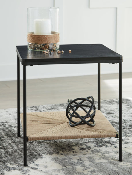 Minrich Black and Natural Accent Table front angled view