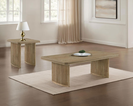 Adina 2-piece wood coffee and end table set front view with rounded corners