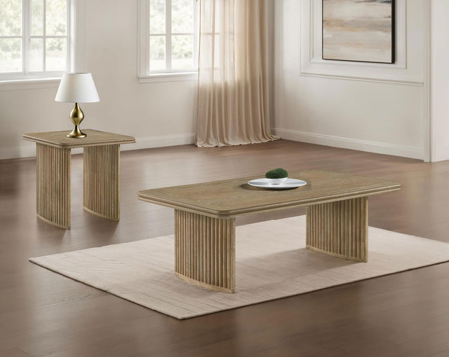 Adina 2-piece wood coffee and end table set front view with rounded corners