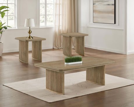 Adina 3-piece wood coffee table set with coffee table and two end tables angled view