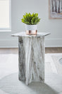 Keithwell Gray Accent Table front view with natural marble finish