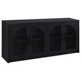 Riva 4-door black dining sideboard with glass doors, front view