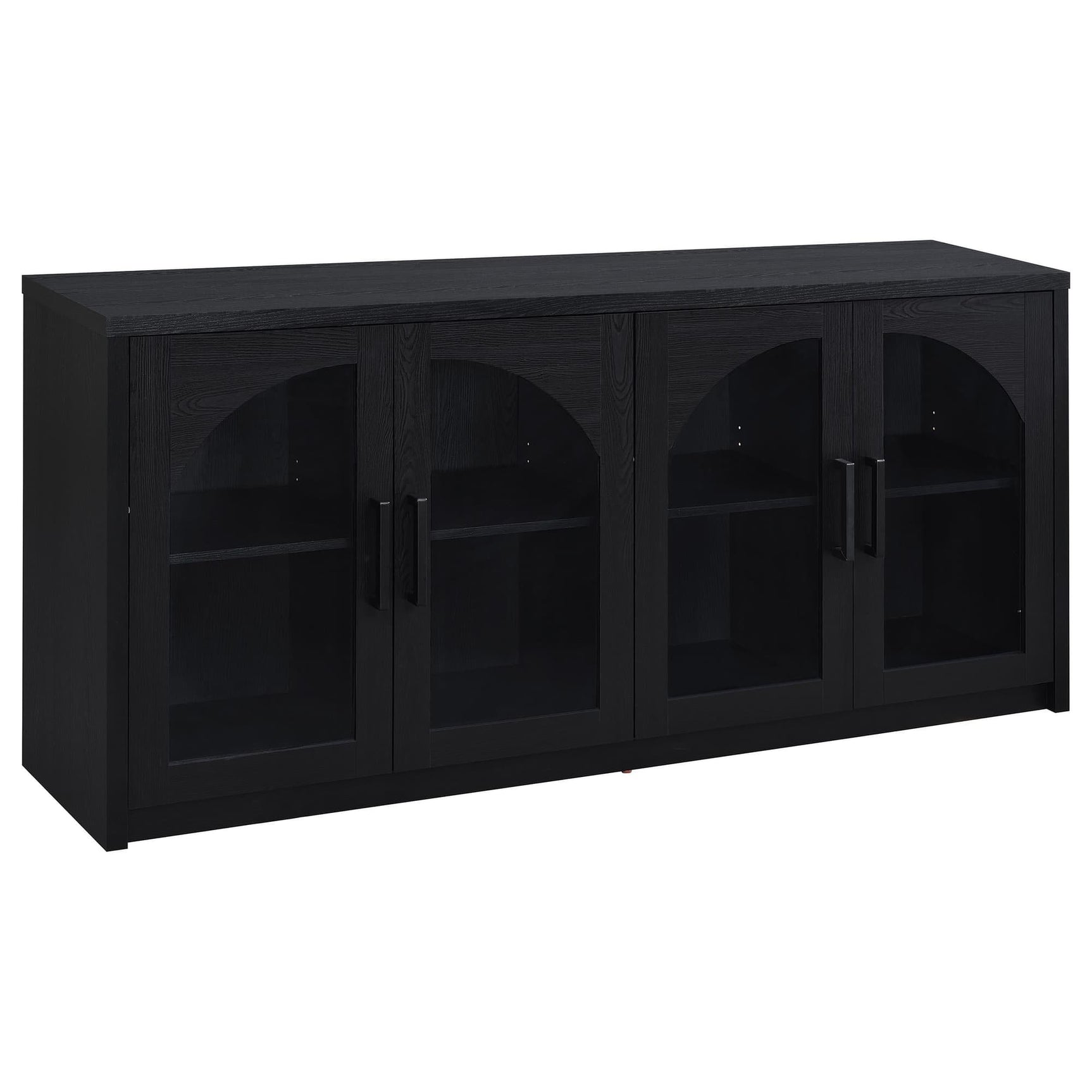 Riva 4-door black dining sideboard with glass doors, front view