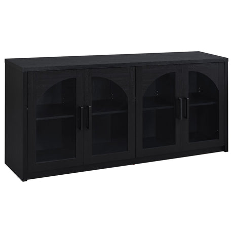 Riva 4-door black dining sideboard with glass doors, front view