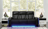 Boyington Black Leather Power Reclining Sofa front angle view