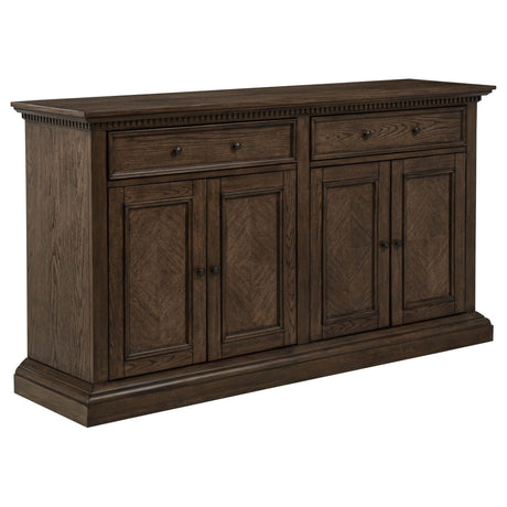 Ridgewell 2-Drawer 4-Door Dining Server in Dark Oak front view