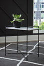 Ashber accent table with white marble top and black metal legs, front view