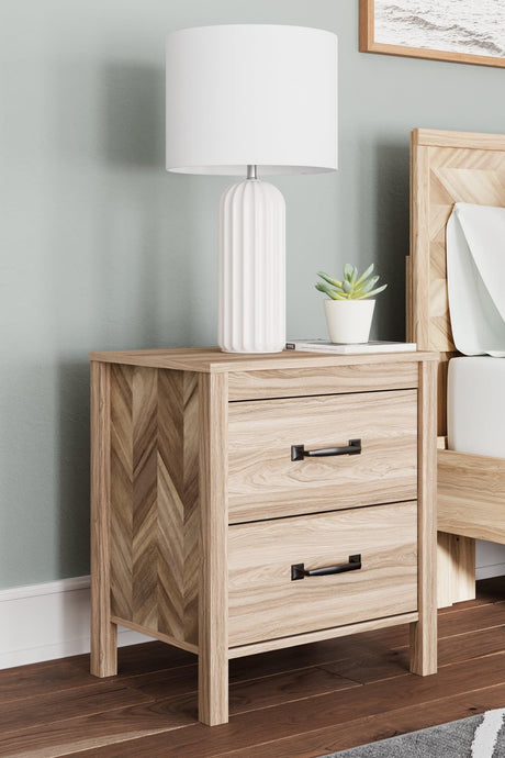 Battelle Tan Chevron Pattern Nightstand front view