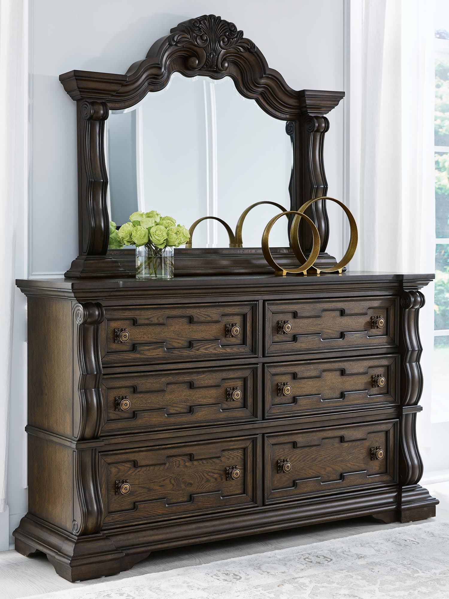 Maylee Dark Brown dresser with mirror front view