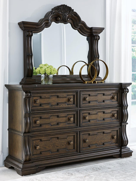 Maylee Dark Brown dresser with mirror front view