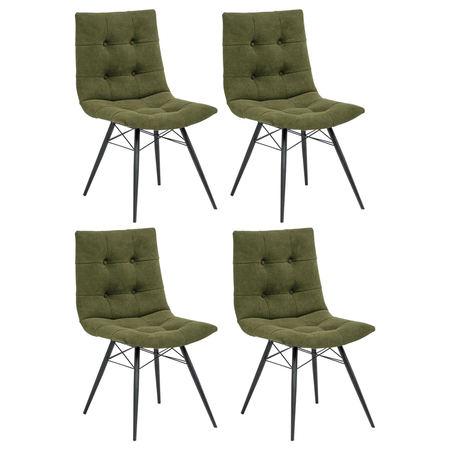 Aiken dining side chair, front view, forest green fabric upholstery